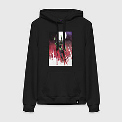 Толстовка-худи хлопковая женская Евангелион нового поколения робот, цвет: черный