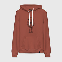 Толстовка-худи хлопковая женская Новогодняя корова анфас, цвет: кирпичный