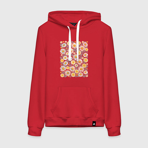 Женская толстовка-худи В белый цветочек ромашку / Красный – фото 1