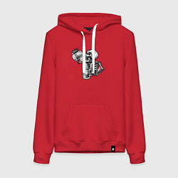 Толстовка-худи хлопковая женская Скелет пьет алкоголь, цвет: красный