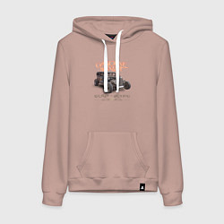 Толстовка-худи хлопковая женская Хот род и надпись живи быстро, цвет: пыльно-розовый
