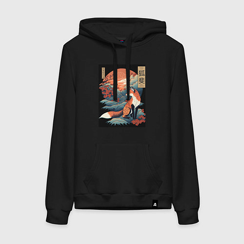 Женская толстовка-худи Лиса в японском стиле / Черный – фото 1