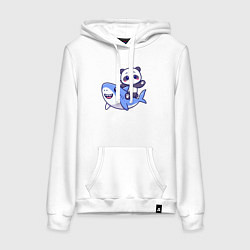 Толстовка-худи хлопковая женская Панда и акула, цвет: белый