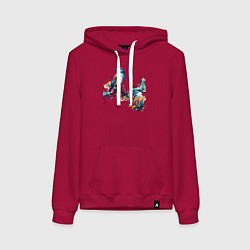 Толстовка-худи хлопковая женская Птицы на ветке дерева, цвет: маджента