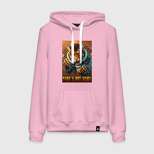 Женская толстовка-худи Punks not dead - motto tiger / Светло-розовый – фото 1