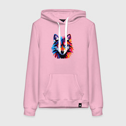 Толстовка-худи хлопковая женская Красочный волк поп арт, цвет: светло-розовый