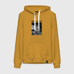 Толстовка-худи хлопковая женская Elvin Jones great jazz drummer, цвет: горчичный