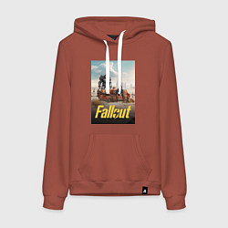 Толстовка-худи хлопковая женская Фоллаут на диване, цвет: кирпичный