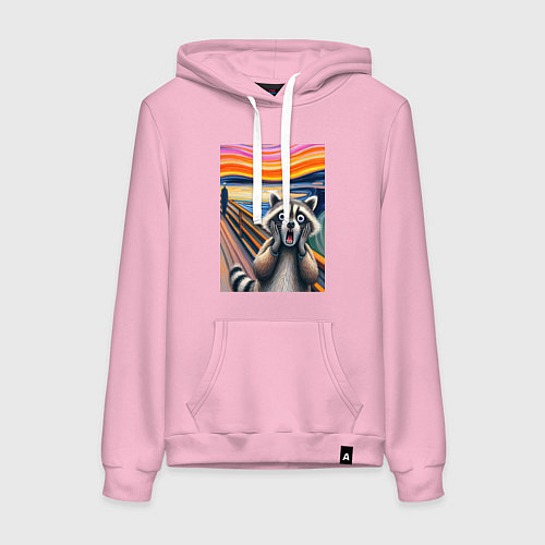 Женская толстовка-худи Енот кричит - мем нейросеть / Светло-розовый – фото 1