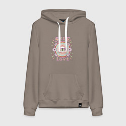 Толстовка-худи хлопковая женская Любовь к себе, цвет: утренний латте