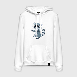 Толстовка-худи хлопковая женская Классный серый енот, цвет: белый
