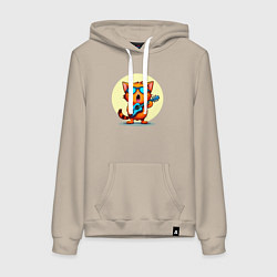 Толстовка-худи хлопковая женская Рыжий кот с гитарой поет песню, цвет: миндальный