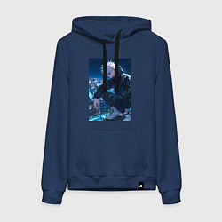 Толстовка-худи хлопковая женская Магическая битва Сатору Годзё арт, цвет: тёмно-синий