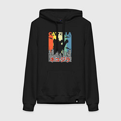 Толстовка-худи хлопковая женская Котзилла Годзилла, цвет: черный