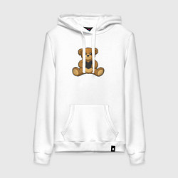 Толстовка-худи хлопковая женская Мишутка и сердце, цвет: белый