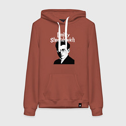 Толстовка-худи хлопковая женская Дмитрий Шостакович с портретом, цвет: кирпичный