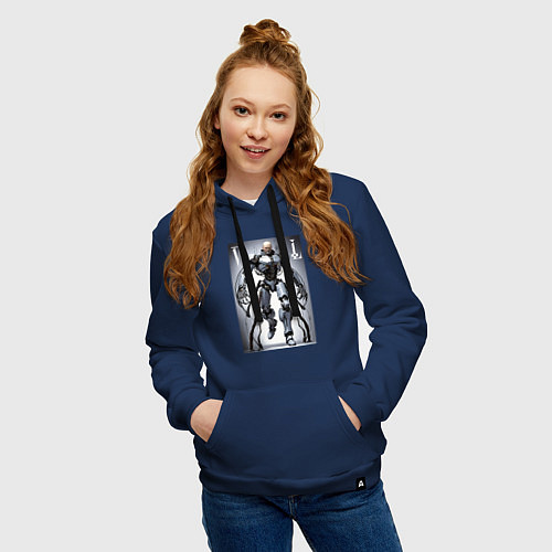 Женская толстовка-худи Cyber Lenin - armor on suction cups / Тёмно-синий – фото 3