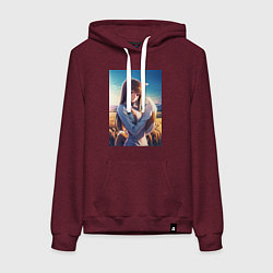Толстовка-худи хлопковая женская Волчица и пряности Холо в поле, цвет: меланж-бордовый