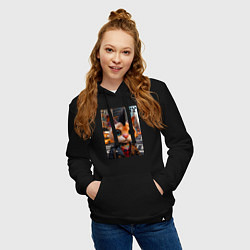 Толстовка-худи хлопковая женская Глазастый котёнок панк из Нью-Йорка - нейросеть, цвет: черный — фото 2
