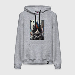 Толстовка-худи хлопковая женская Кот панк с разноцветным хаером - Нью-Йорк, цвет: меланж