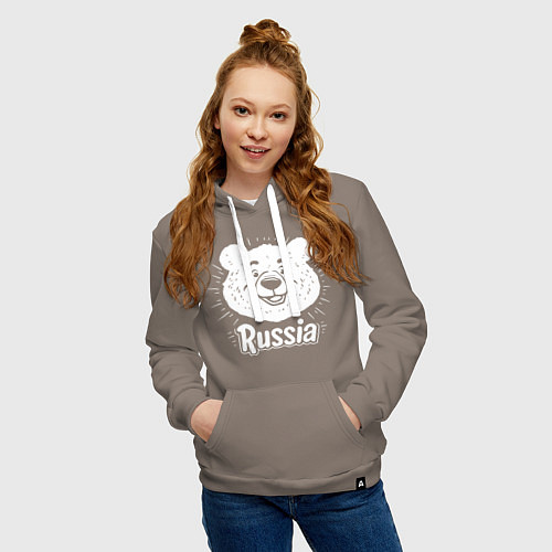 Женская толстовка-худи Россия и медведь / Утренний латте – фото 3