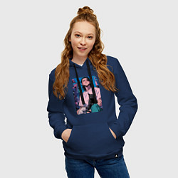 Толстовка-худи хлопковая женская Магическая битва Сугуру Гэто с котами, цвет: тёмно-синий — фото 2