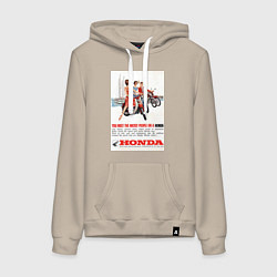 Толстовка-худи хлопковая женская Honda мотоцикл, цвет: миндальный
