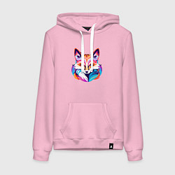 Толстовка-худи хлопковая женская Яркий разноцветный портрет лисы, цвет: светло-розовый