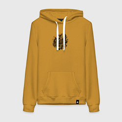 Толстовка-худи хлопковая женская Орнамент со скрипичным ключом тату стиль, цвет: горчичный