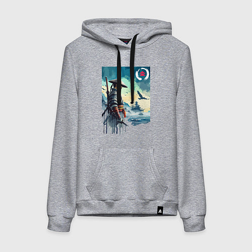 Женская толстовка-худи Японский самурай - призрак Цусимы / Меланж – фото 1