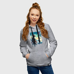 Толстовка-худи хлопковая женская Японский самурай - призрак Цусимы, цвет: меланж — фото 2