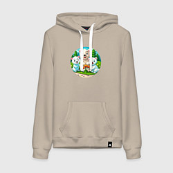 Толстовка-худи хлопковая женская Белые медведи летом, цвет: миндальный