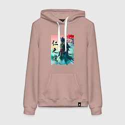 Толстовка-худи хлопковая женская Japanese samurai - ghost of Tsushima sketch, цвет: пыльно-розовый
