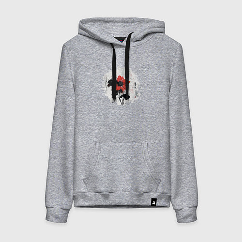 Женская толстовка-худи Большой красный цветок в китайском стиле / Меланж – фото 1