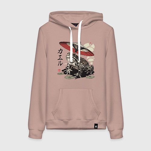 Женская толстовка-худи Лягушка и зонт - japan aesthetic / Пыльно-розовый – фото 1