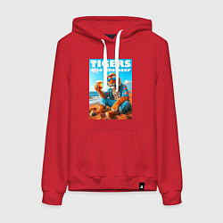 Толстовка-худи хлопковая женская Tigers also like beer - ai art fantasy, цвет: красный