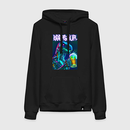 Женская толстовка-худи Neon cyber beersaur - neon glow fantasy / Черный – фото 1