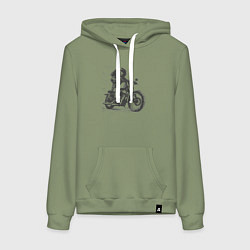 Толстовка-худи хлопковая женская Кавалер Кинг Чарльз Спаниель Байкер на Мотоцикле н, цвет: авокадо