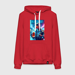 Толстовка-худи хлопковая женская Cyber cool dude Dino - ai art fantasy, цвет: красный