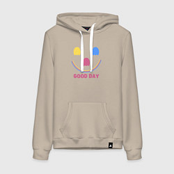 Толстовка-худи хлопковая женская Хороший день- абстрактный принт, цвет: миндальный