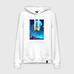 Толстовка-худи хлопковая женская Краб Губка Боб в мегаполисе - киберпанк, цвет: белый