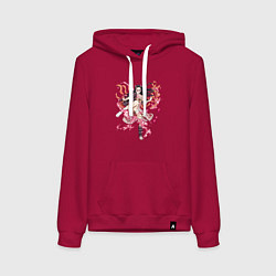 Толстовка-худи хлопковая женская Красивая боевая Незуко - Demon slayer, цвет: маджента