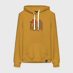 Толстовка-худи хлопковая женская Человек и медведь, цвет: горчичный
