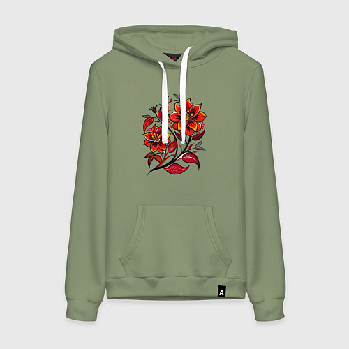 Женская толстовка-худи Алый цветок / Авокадо – фото 1