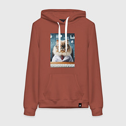 Толстовка-худи хлопковая женская Кот аналитик - нейроарт, цвет: кирпичный