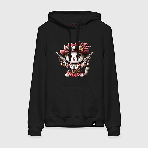 Женская толстовка-худи Отважная кошечка пират / Черный – фото 1