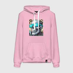 Толстовка-худи хлопковая женская Pixel skull - ai art fantasy, цвет: светло-розовый