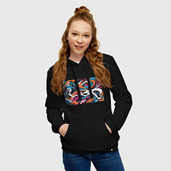 Толстовка-худи хлопковая женская Граффити абстракция, цвет: черный — фото 2