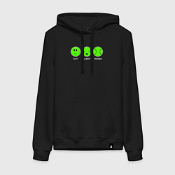 Толстовка-худи хлопковая женская Eat sleep tennis, цвет: черный
