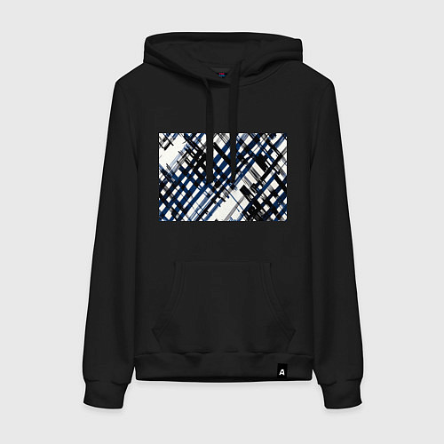 Женская толстовка-худи Косая клетка бело-синяя / Черный – фото 1